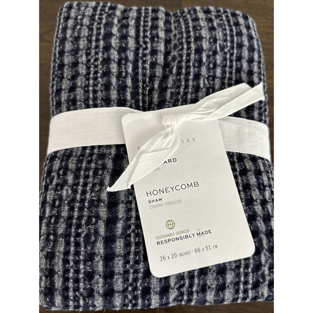 NEW NWT Pottery Barn Honeycomb Cotton Sham Standard Midnight 26” X 20”